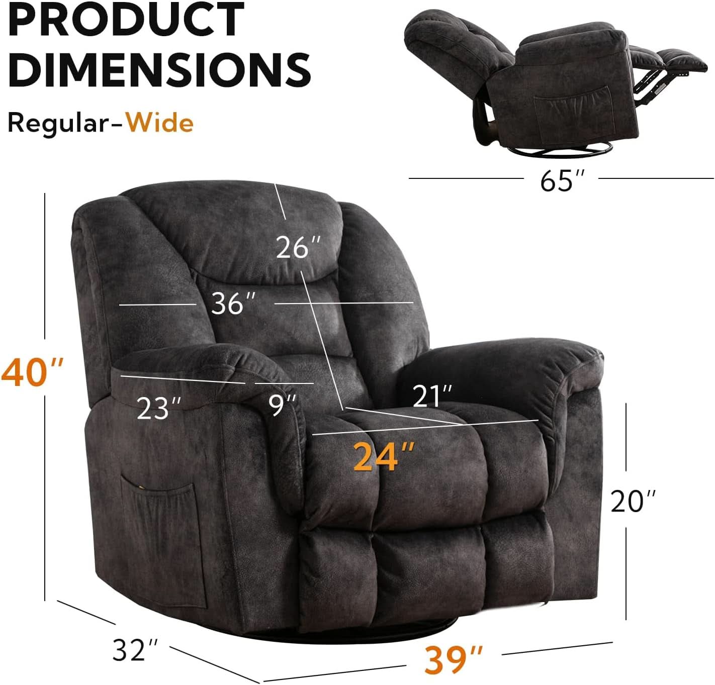 Oversized Swivel Recliner With Extra Wide Seat For Big And Tall