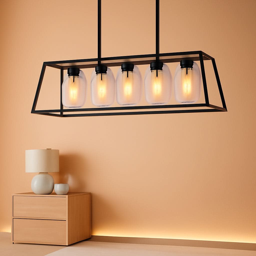 Black Farmhouse Linear Chandelier 4 Light For Dining Room