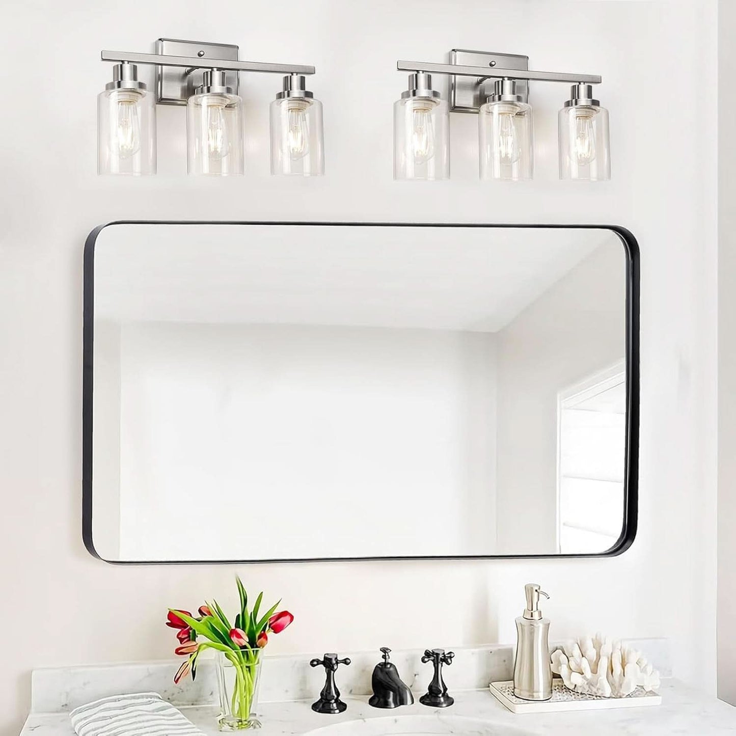 3 Light Brushed Nickel Vanity Light Fixture For Bathroom