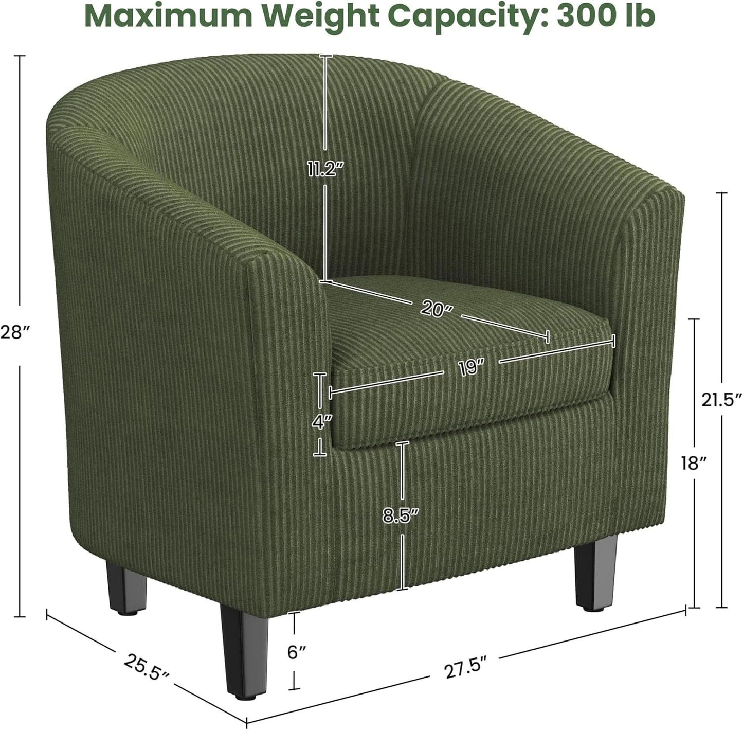 Corduroy Barrel Chairs Set of 2 Dark Green Upholstered