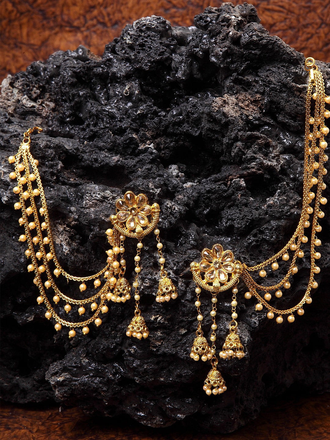 Shining Diva Gold-Polished Taselled Classic Jhumkas