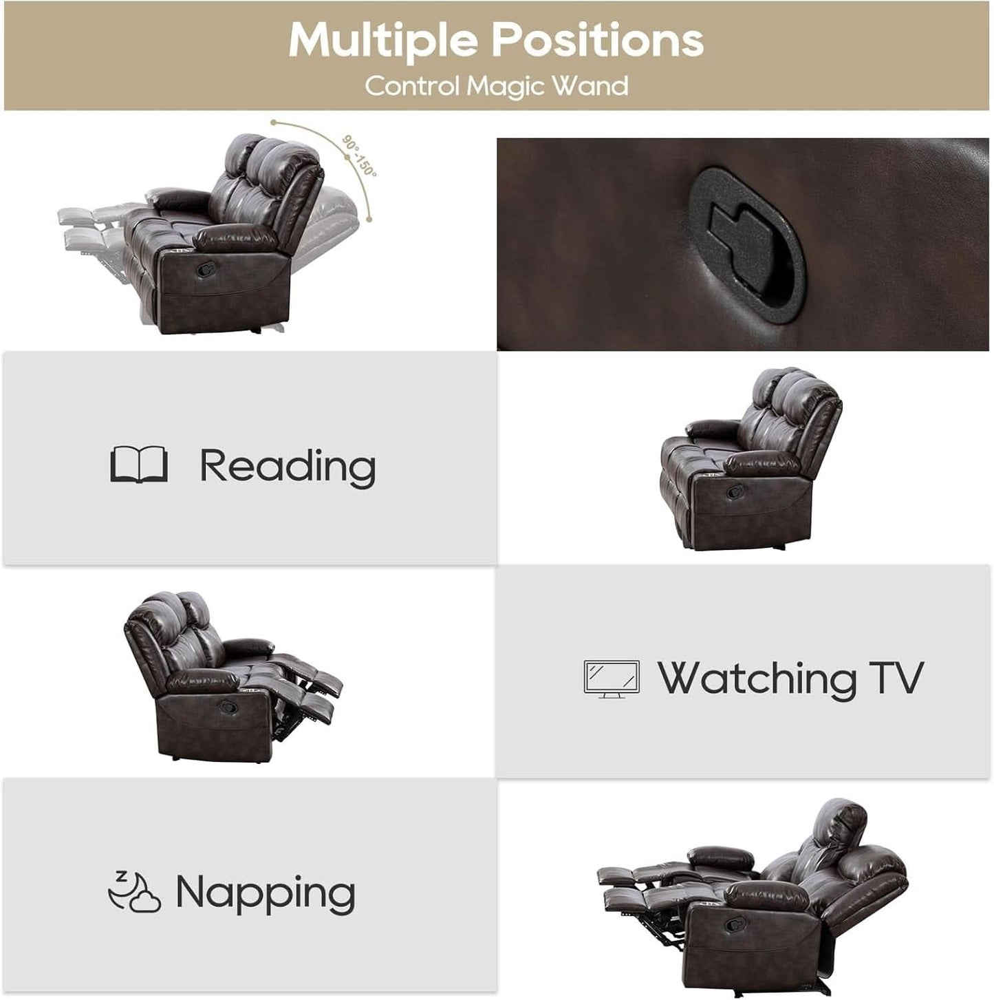 Brown Recliner Sofa Set With Massage And Heat 2 Piece
