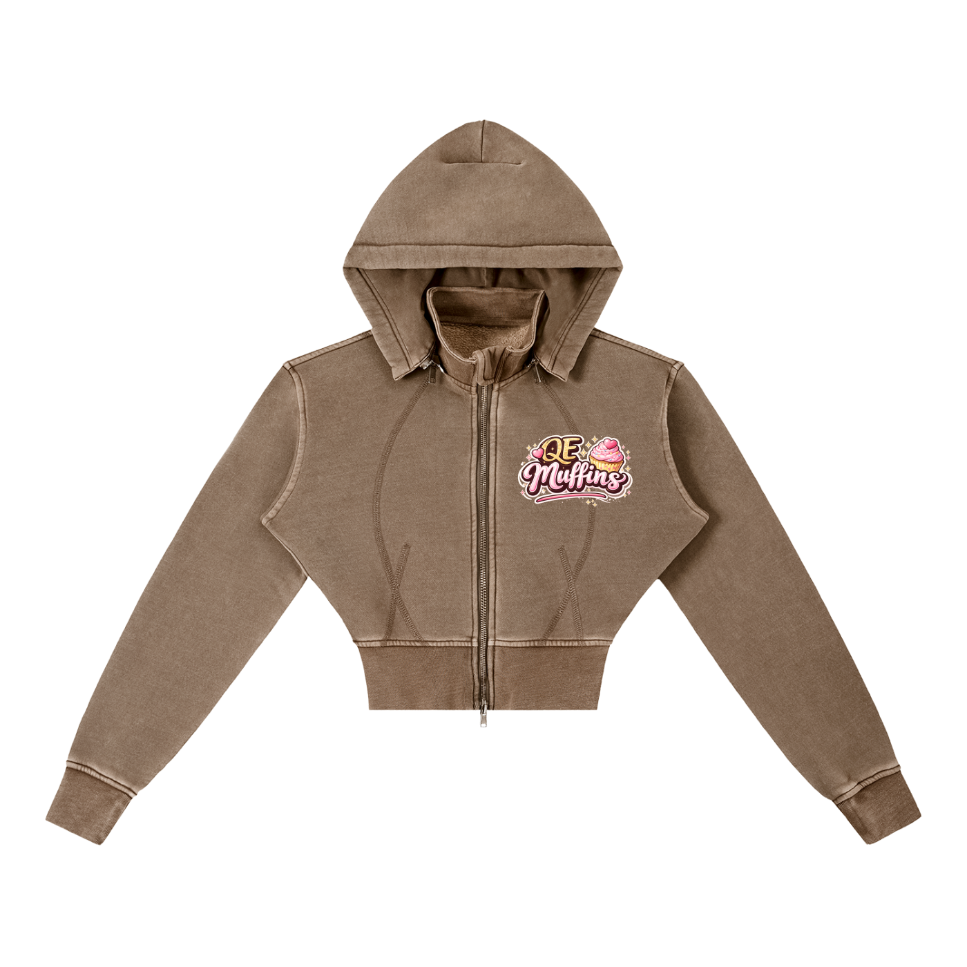QE Muffins Vintage Washed Cropped Fleece Hoodie