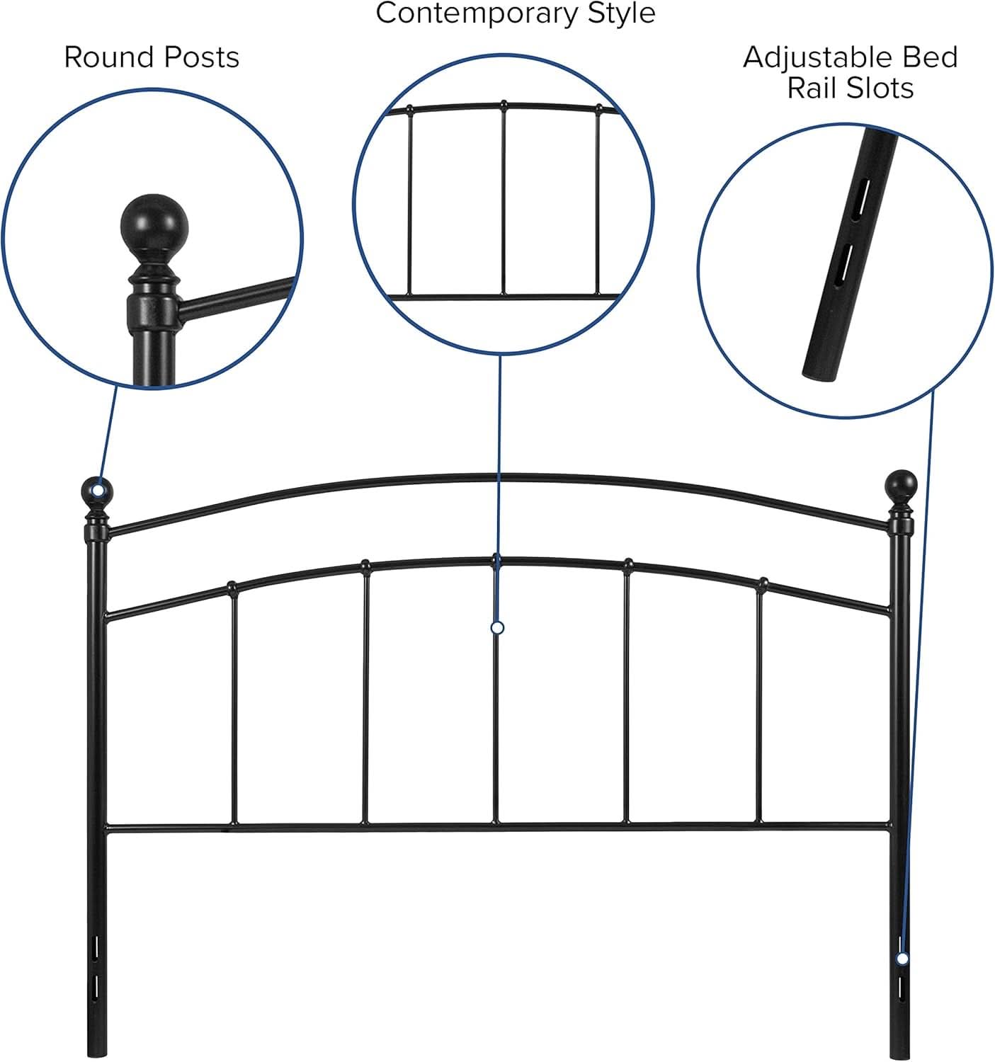 Contemporary Black Metal Queen Size Headboard with Support