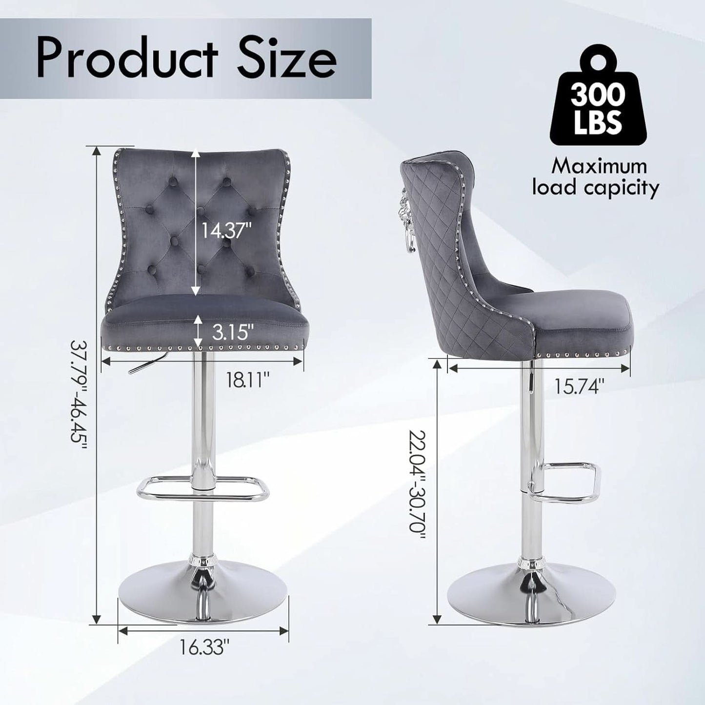 Velvet Adjustable Swivel Bar Stools Dark Grey Set Of 4