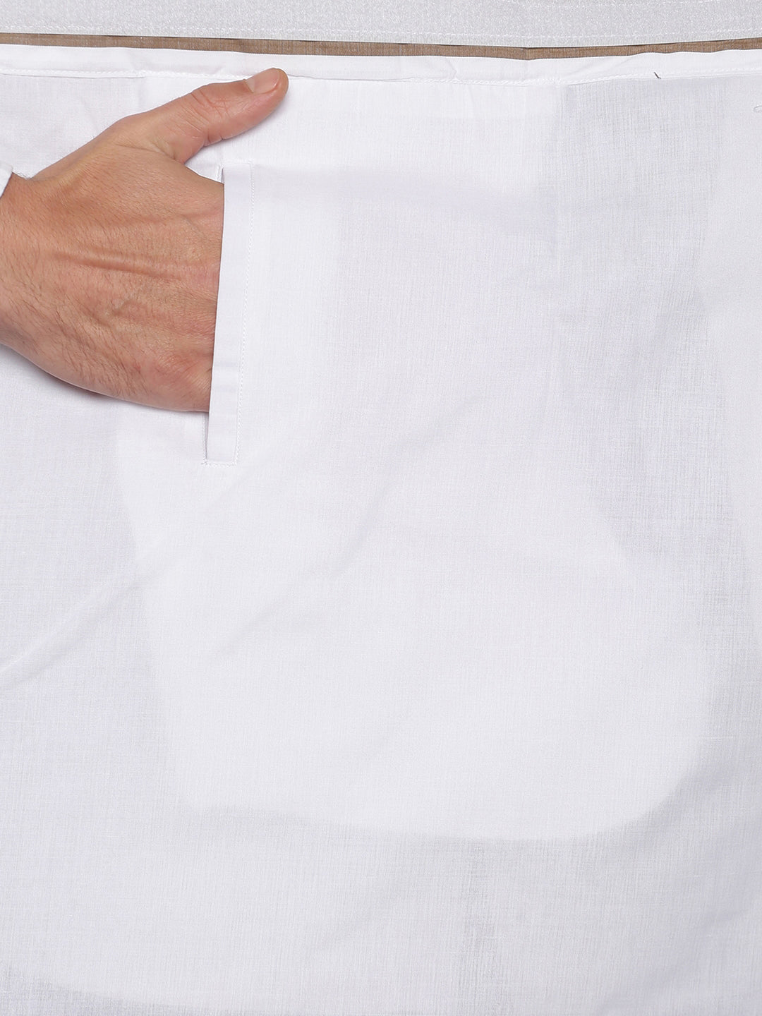 Sethukrishna Men White & Brown Solid Cotton Dhoti