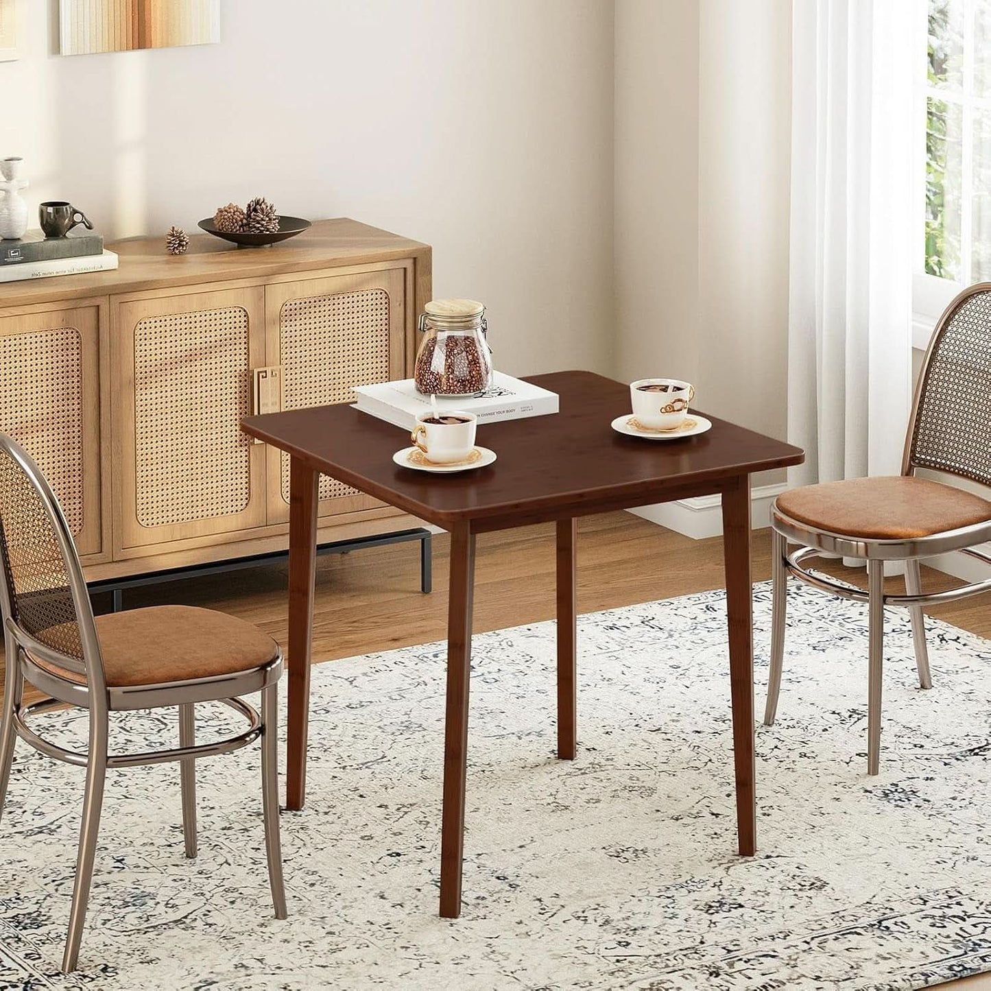 Brown Bamboo Square Dining Table 27.6 Inch For Small Spaces Easy Assembly