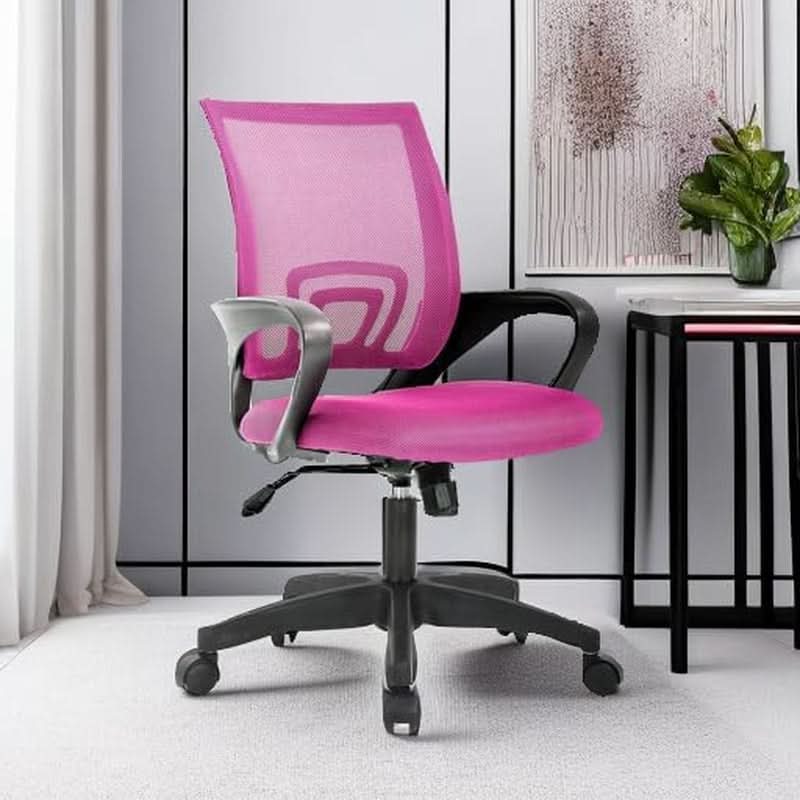 Pink Ergonomic Mesh Office Chair With Lumbar Support And Height Adjustable