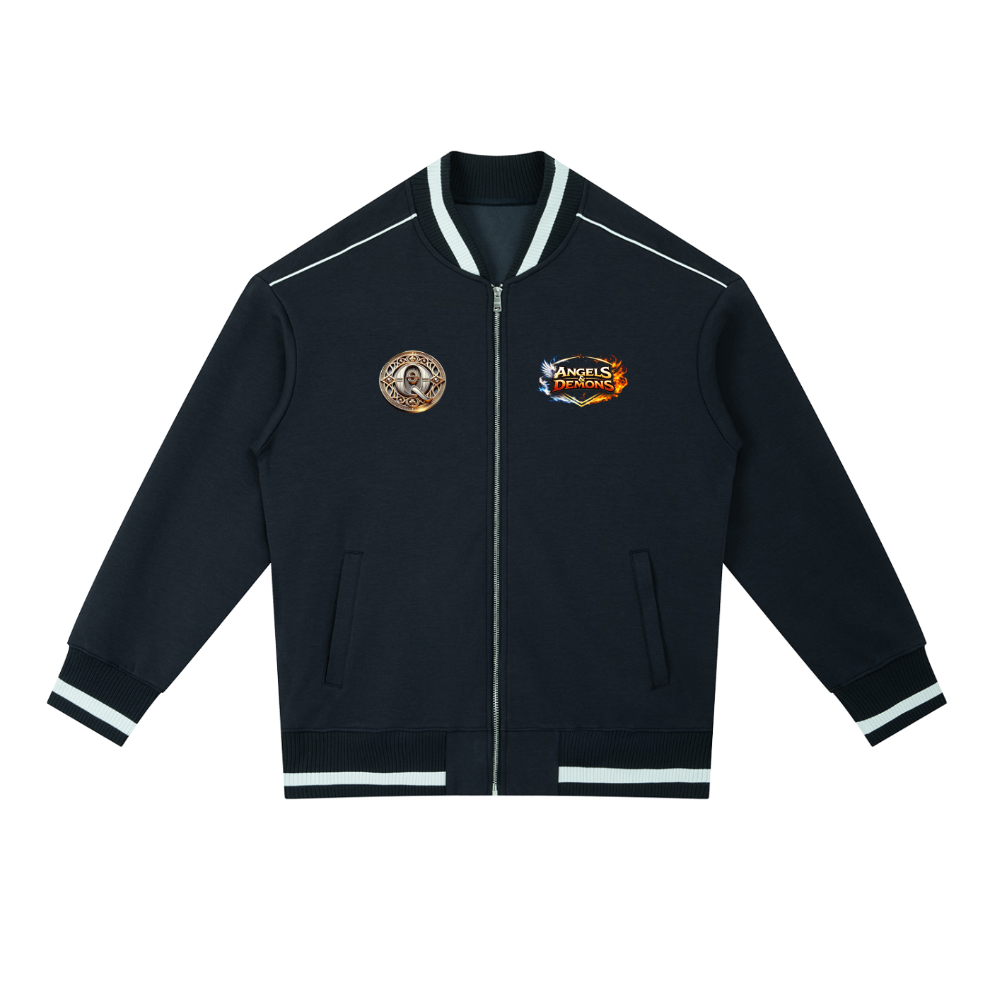QE Angels & Demons Contrast Piping Zip Bomber Jacket