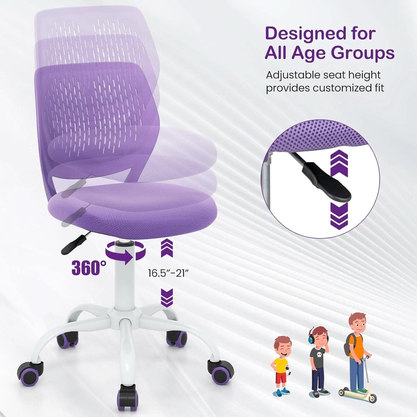 Purple Kids Desk Chair Lumbar Support Height Adjustable