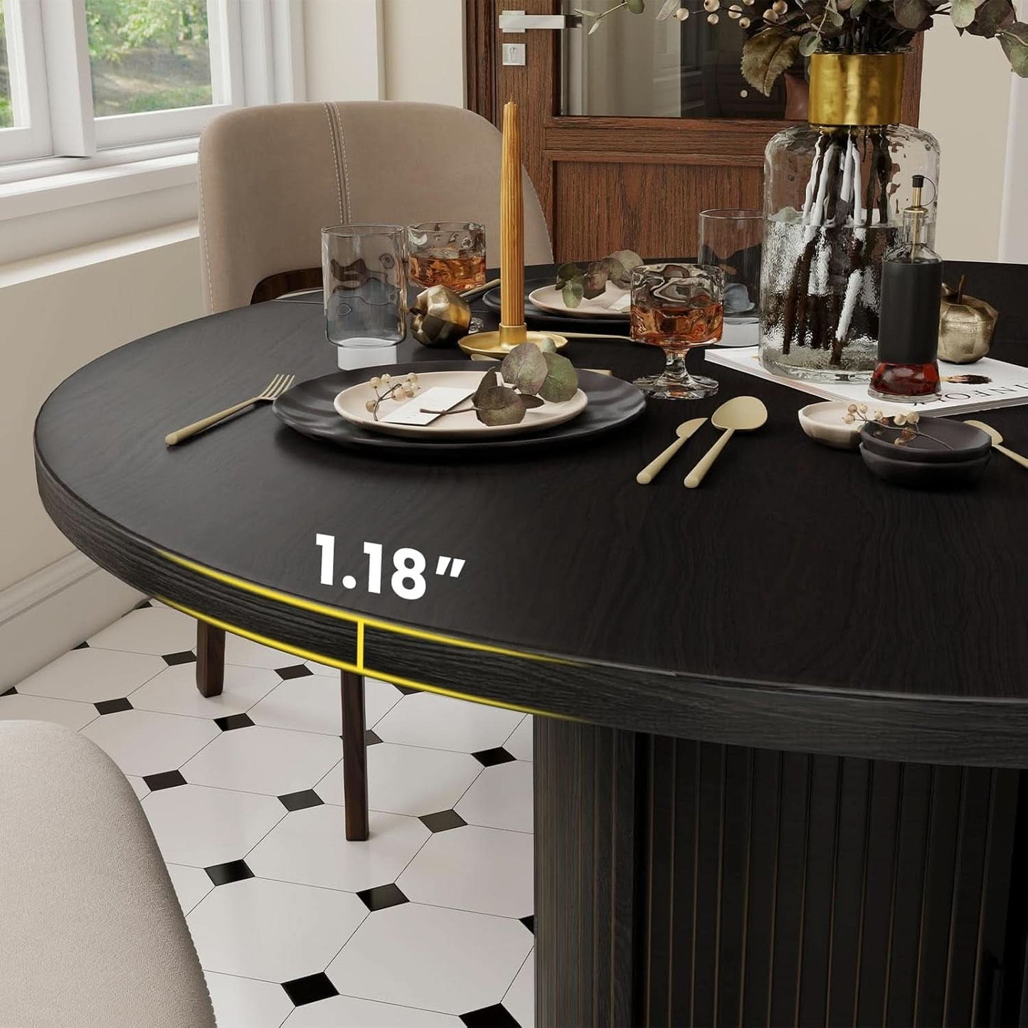 Round Dining Table Featuring Concealed Storage Black