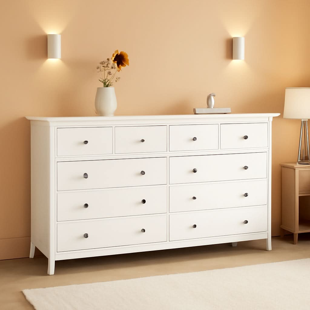 White 10-Drawer Dresser With Deep Storage Modern Design