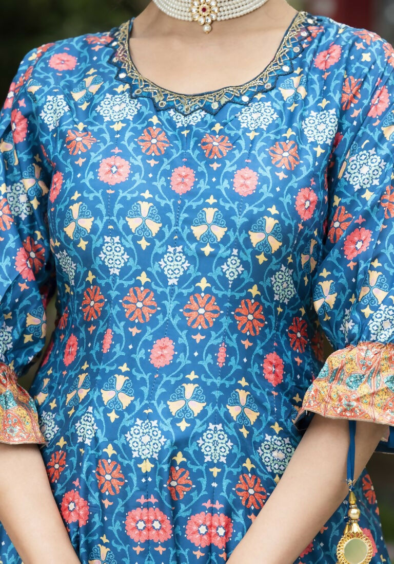 Wedding Designer Blue Soft Dola Silk Anarkali suit with Dupatta - Samanta