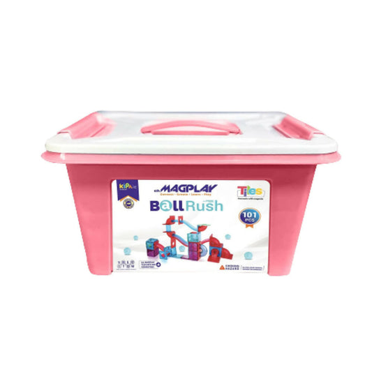 Kipa MagPlay BallRush Magnetic Tiles 101 Pieces with Storage Container Ball Run Set for Kids. 3D Stem Educational Toys. Magnetic Marble Run for Kids