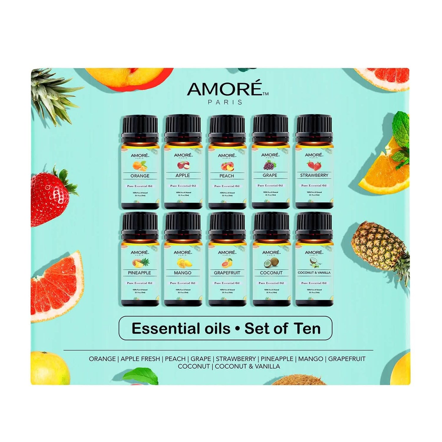 10-Pack: Fruity Fragrance Premium Aromatherapy Diffuser Oils Set For Candle & Soap Making