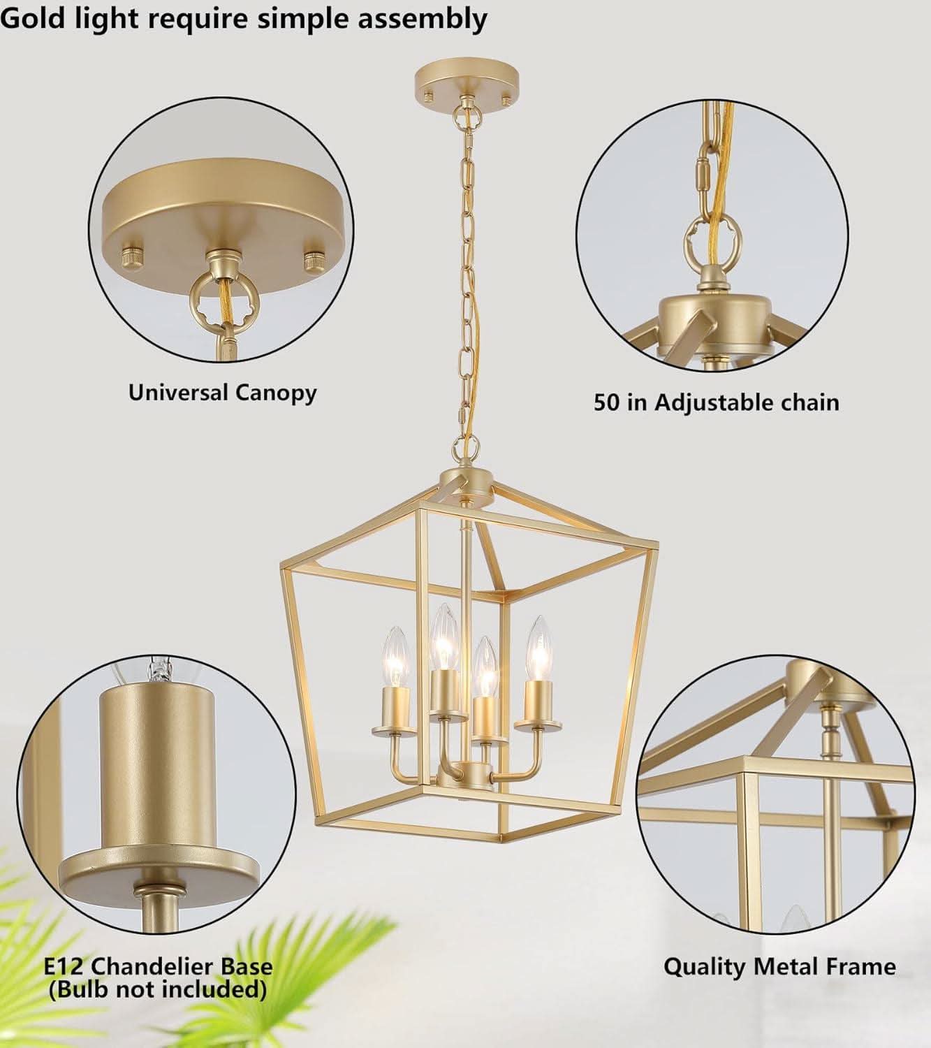 Industrial Gold Four Light Chandelier Lantern Fixture