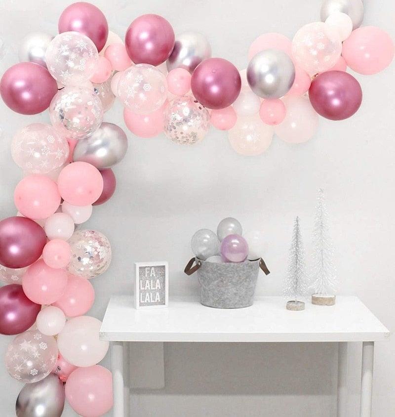 106pcs Blue Snowflake Birthday Balloon Party Ice Snow Decoration Baby Balloon Winter Christmas New Year Balloons Wedding and Birthday Party