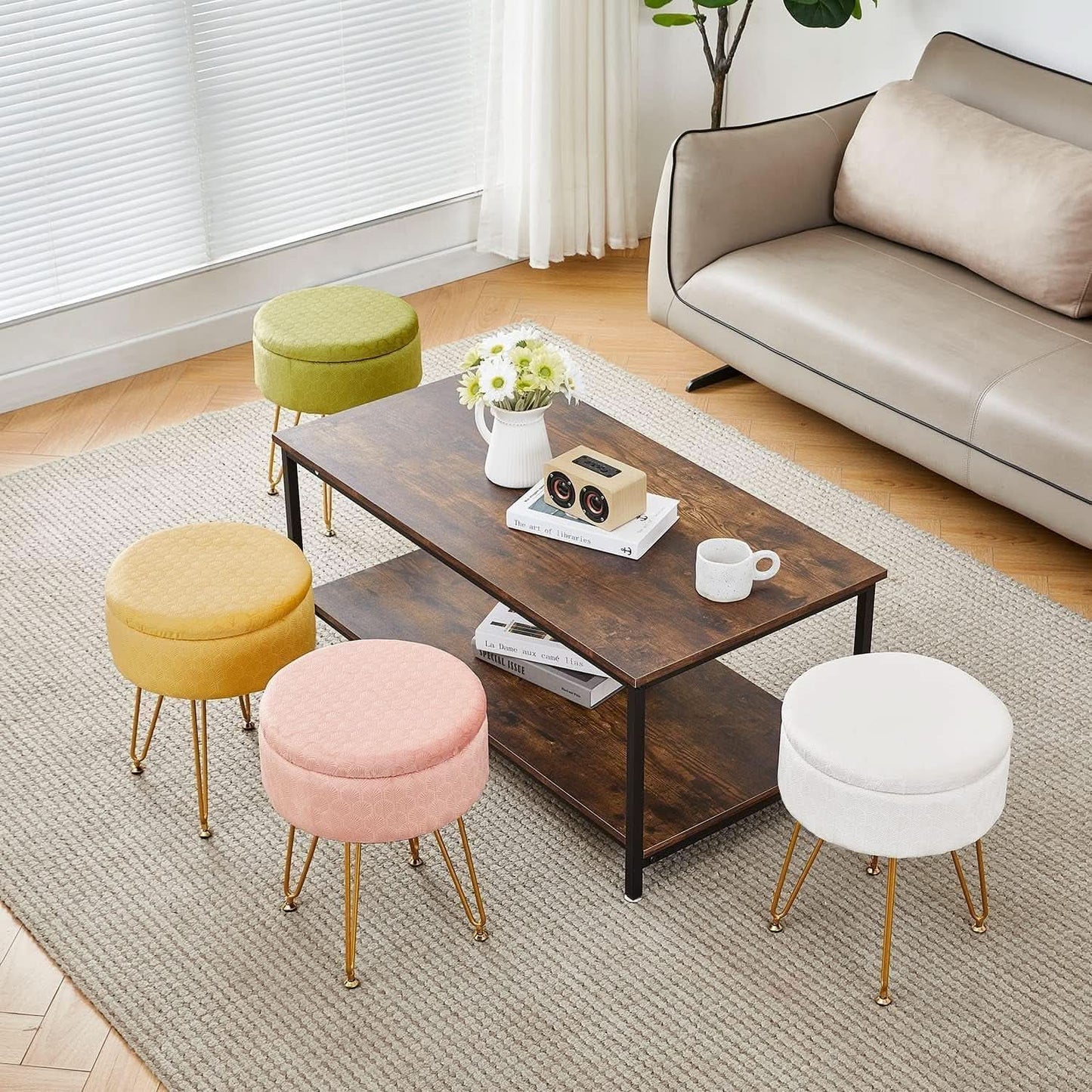 Ginger Velvet Storage Ottoman With Generous Capacity