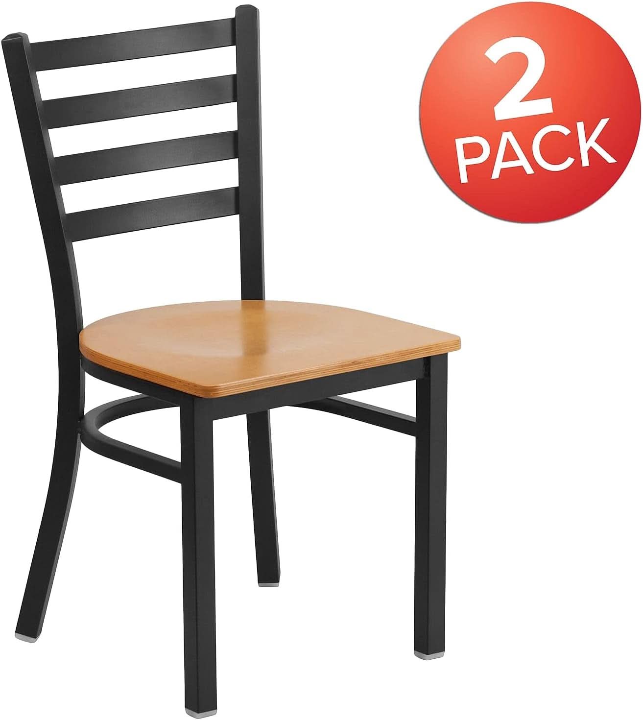Hercules Series Black Ladder Back Metal Dining Chair Set of 2 With Natural Wood Seat