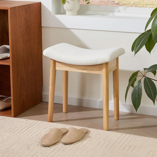 Beige Velvet Upholstered Vanity Stool 18 Inch Chair