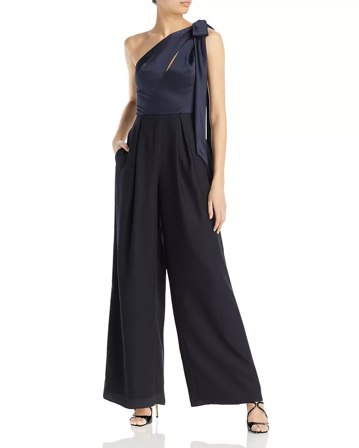 Amsale One Shoulder Navy Jumpsuit, Size 10