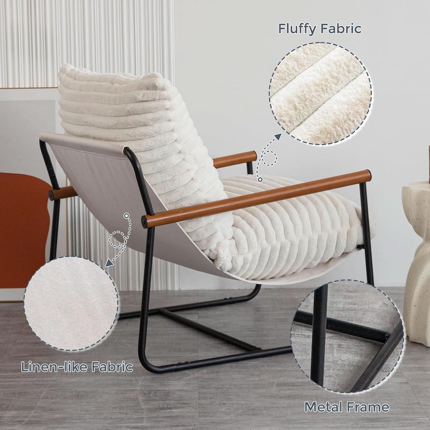 Boucle Sherpa Arm Chair Steel Frame Mid Century Modern