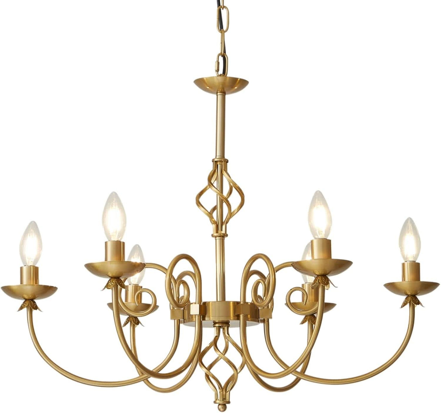 Gold Six Light Chandelier Pendant 26 Inch Dining Light