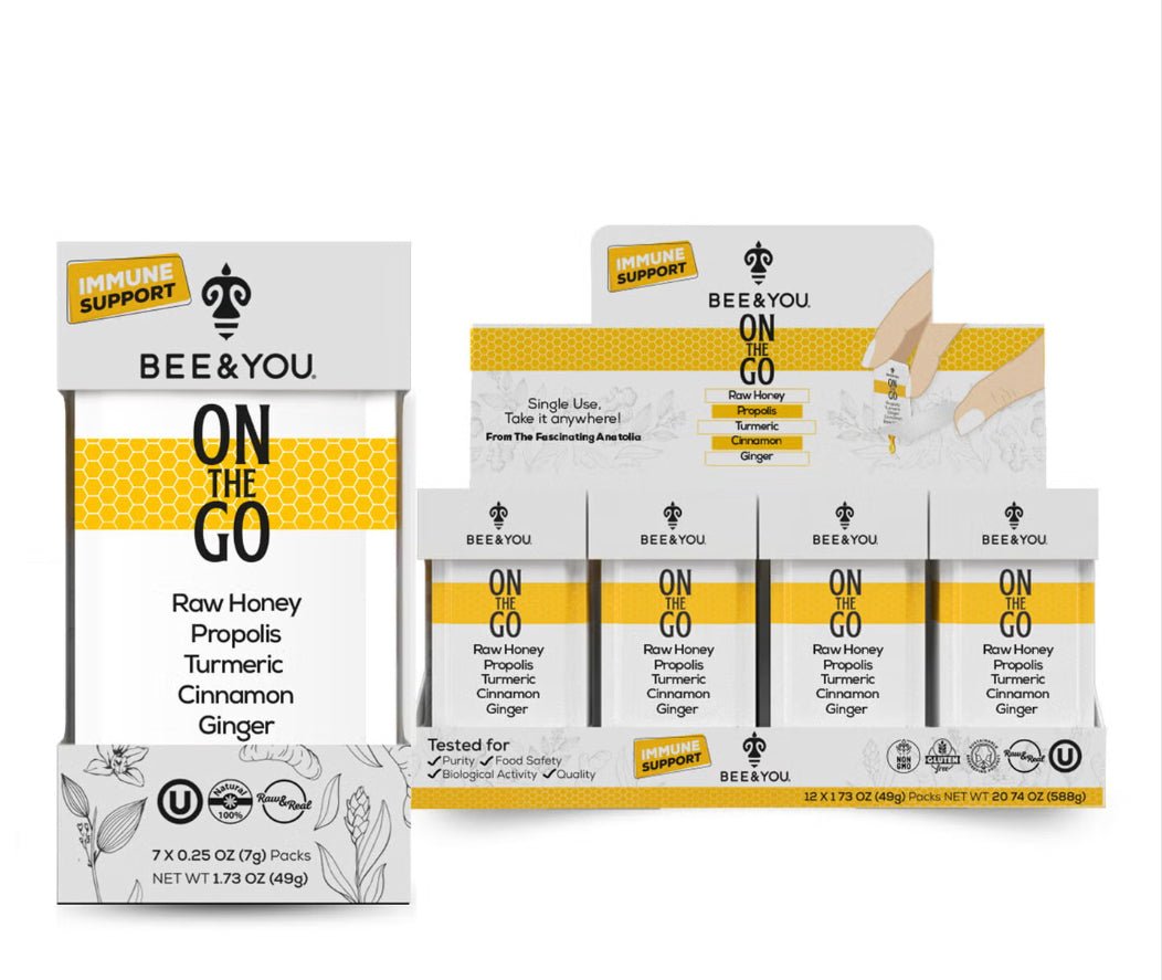 12 boxes of 7 packets Bee & You 1.73 oz On the Go Immunity Honey packets