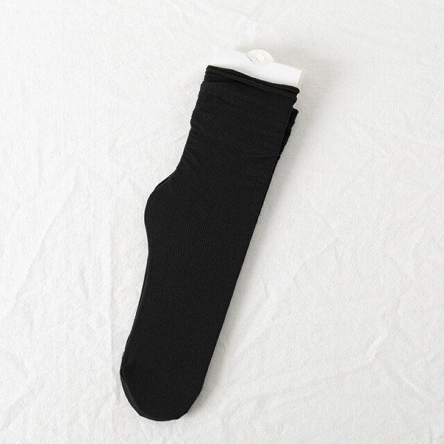 1/2 Pairs Girls Thin Socks Pack Harajuku Cute Long Frilly Socks Casual Soft Nylon High Elastic Solid White Purple Solid Color Stylish Casual Socks For Men And Women