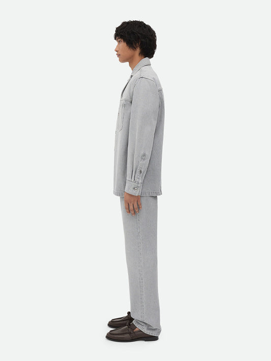 Bottega Veneta Men Light Grey Washed Denim Shirt