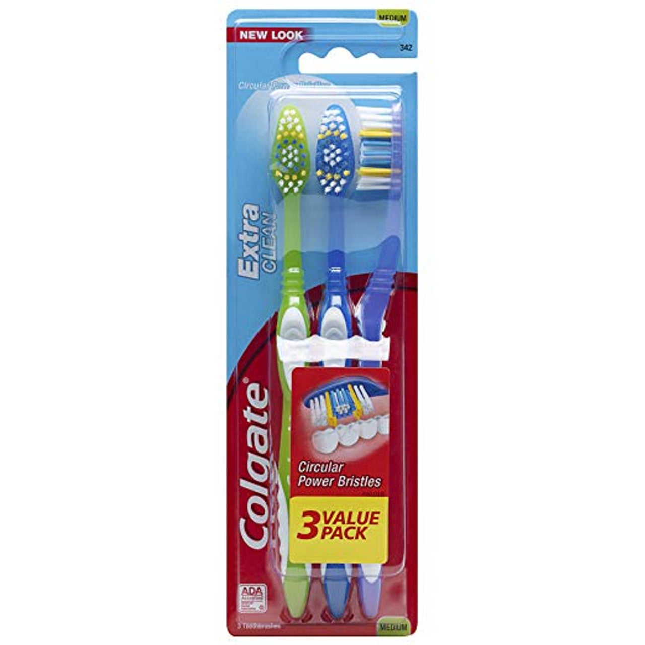 Colgate Extra Clean Toothbrush Value Pack, Medium Bristles, 3 Count – Full Head Manual Toothbrush