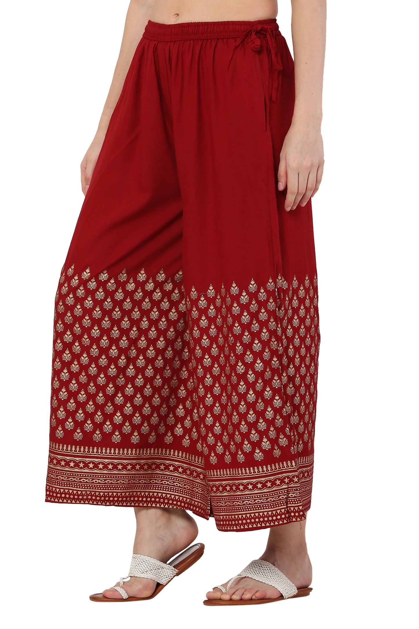 PAVONINE Maroon Color Minar Half Golden Print Sharara For Women
