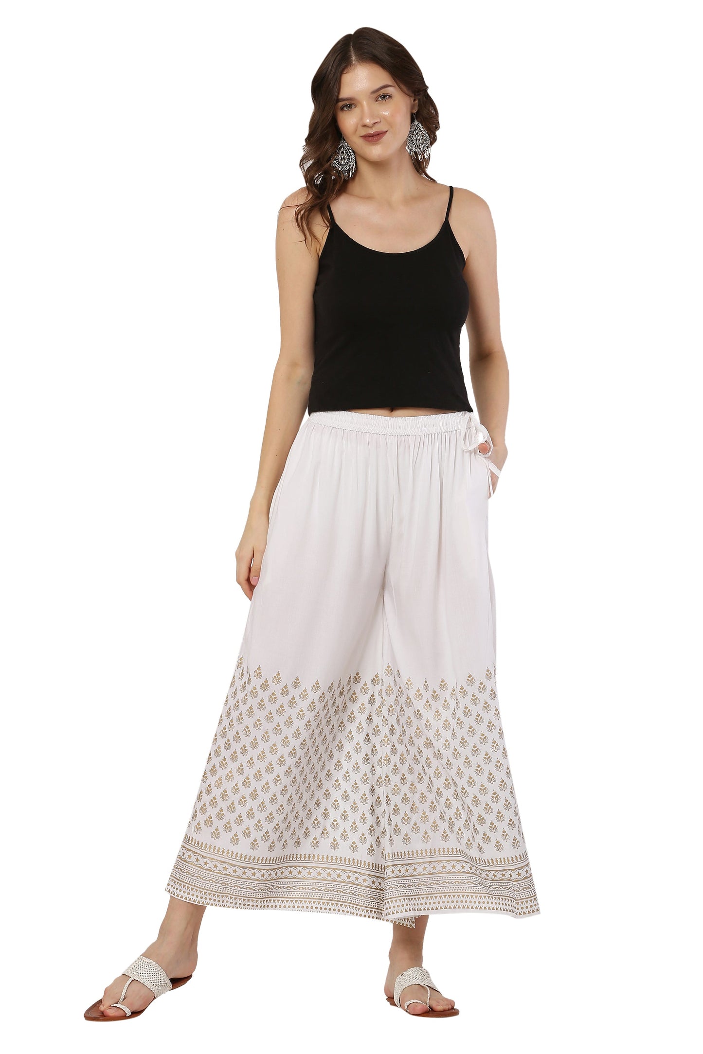 PAVONINE White Color Minar Half Golden Print Sharara For Women