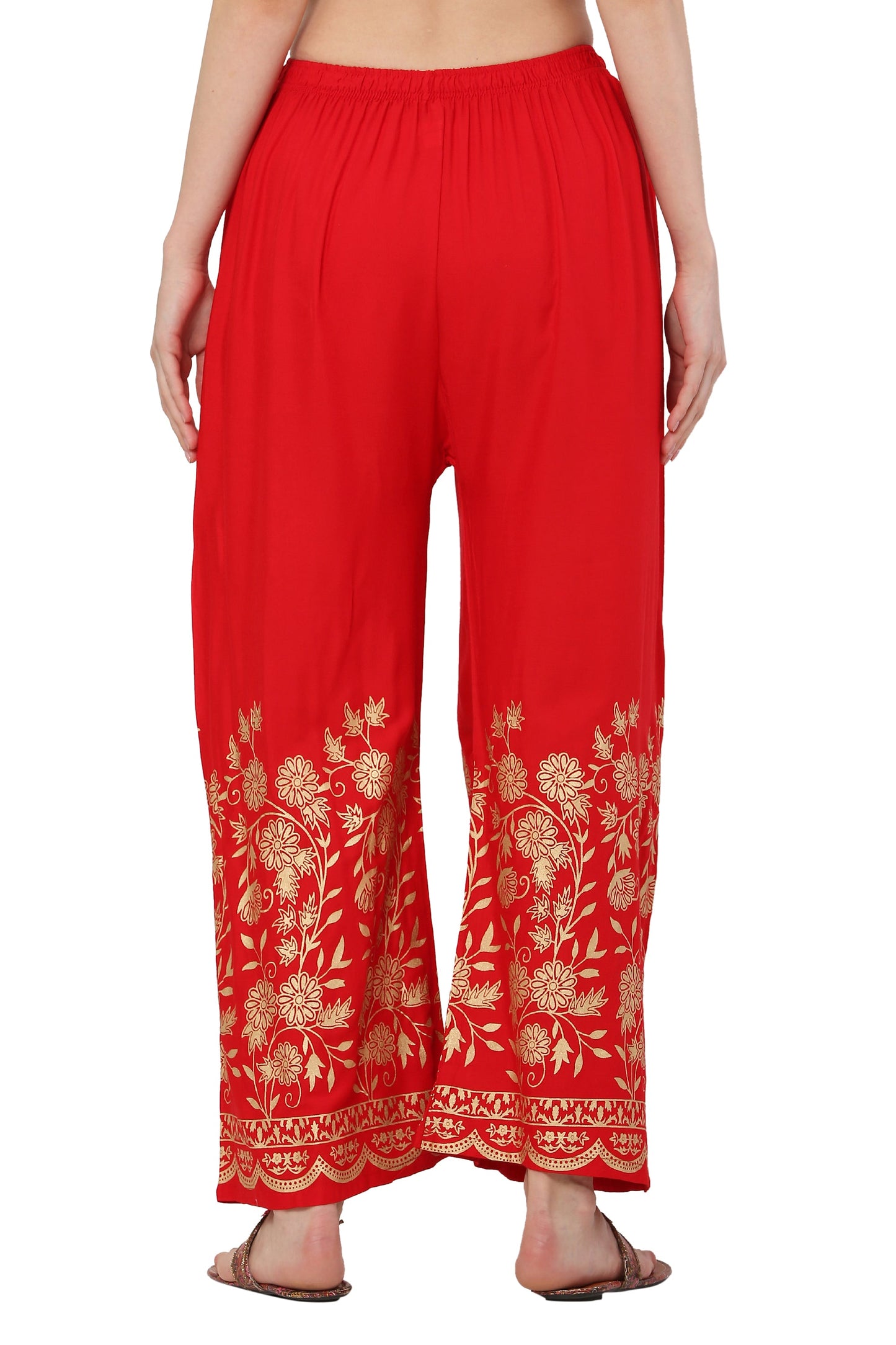PAVONINE Red Color Floral Half Golden Print Sharara For Women