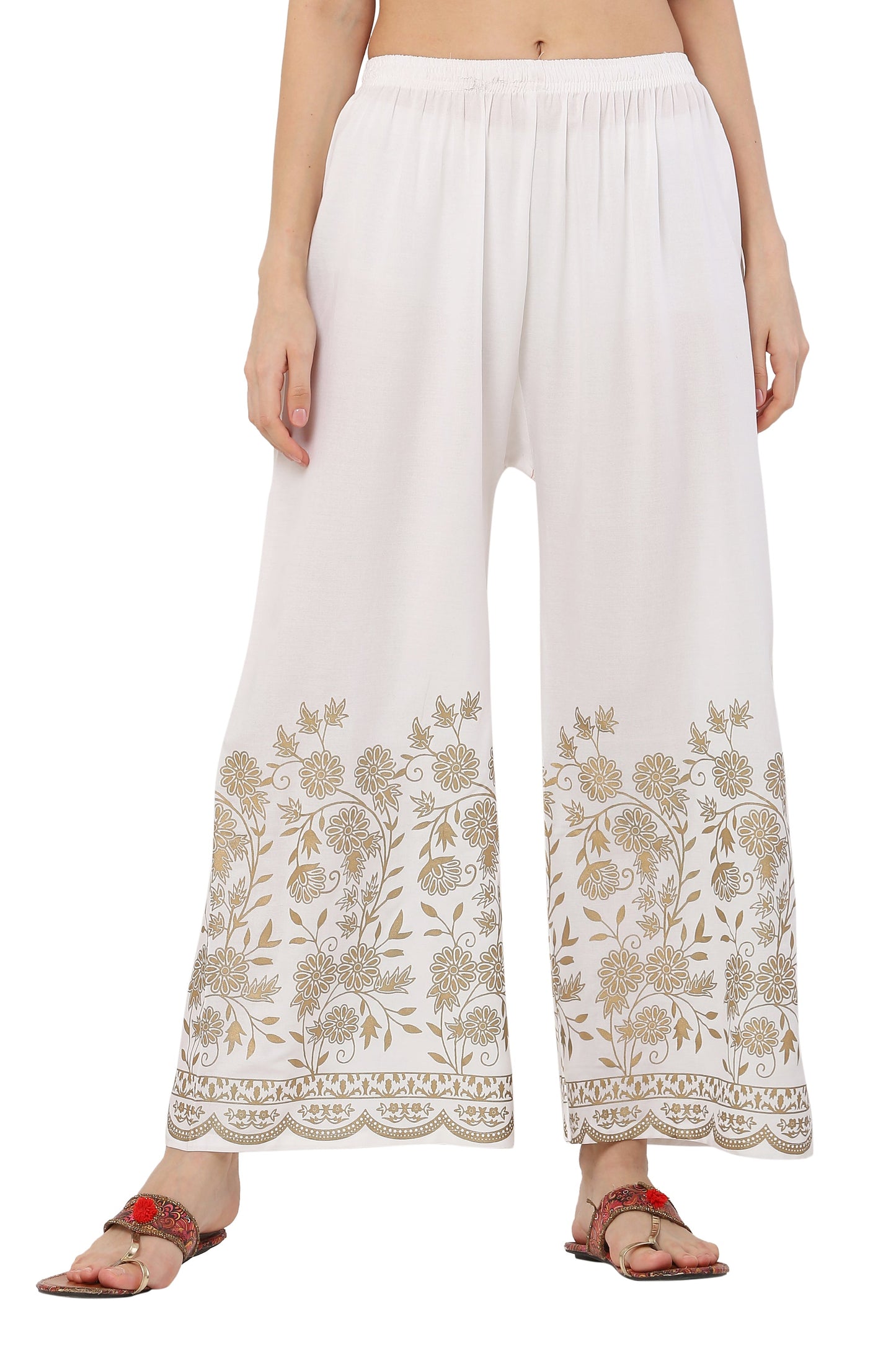PAVONINE White Color Floral Half Golden Print Sharara For Women