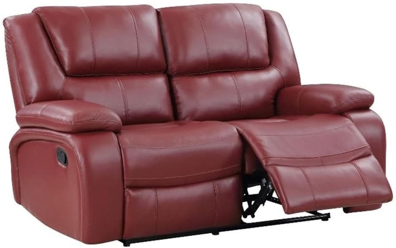 Red Faux Leather Reclining Loveseat With Manual Recline