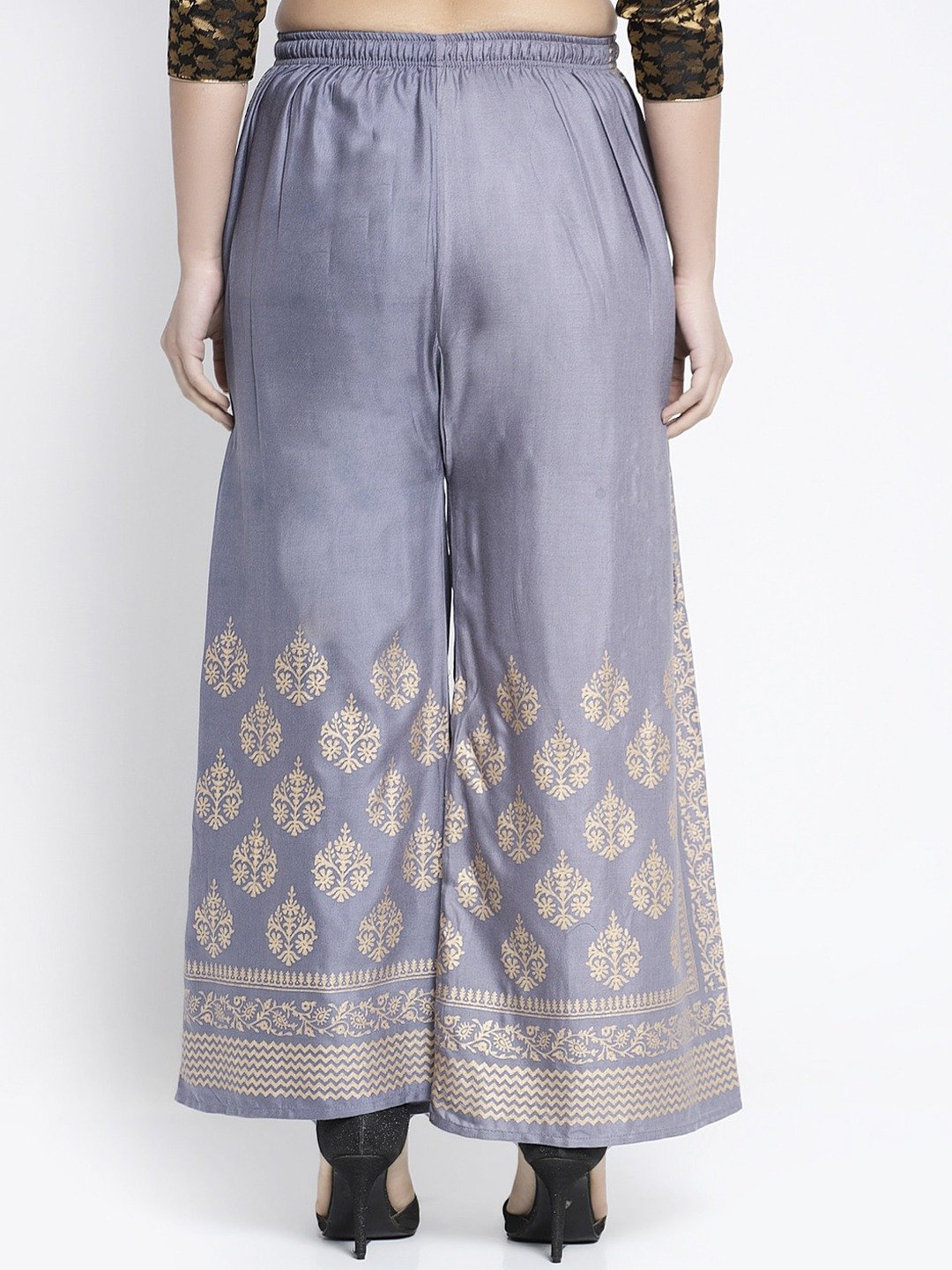 PAVONINE Grey Color Block Side Printed Rayon Fabric Sharara For Women
