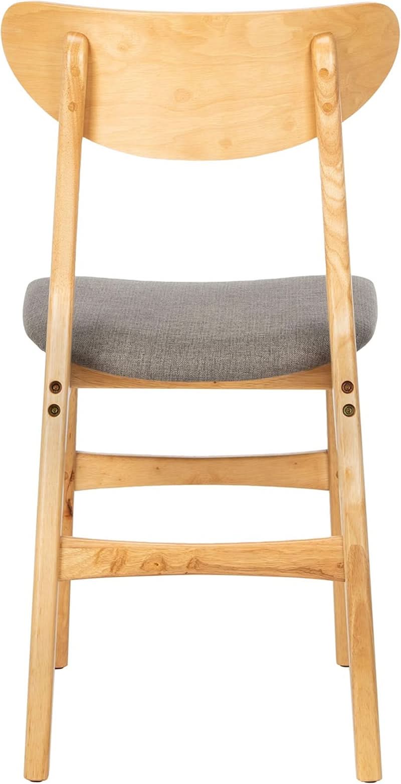 Dining Chair Set Of 2 With Grey Cushions And Natural Wood