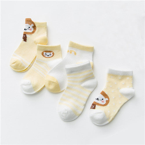 5 Pairs Cute Summer Breathable Mesh Cotton Infant Baby Socks For Newborn Boys And Girls