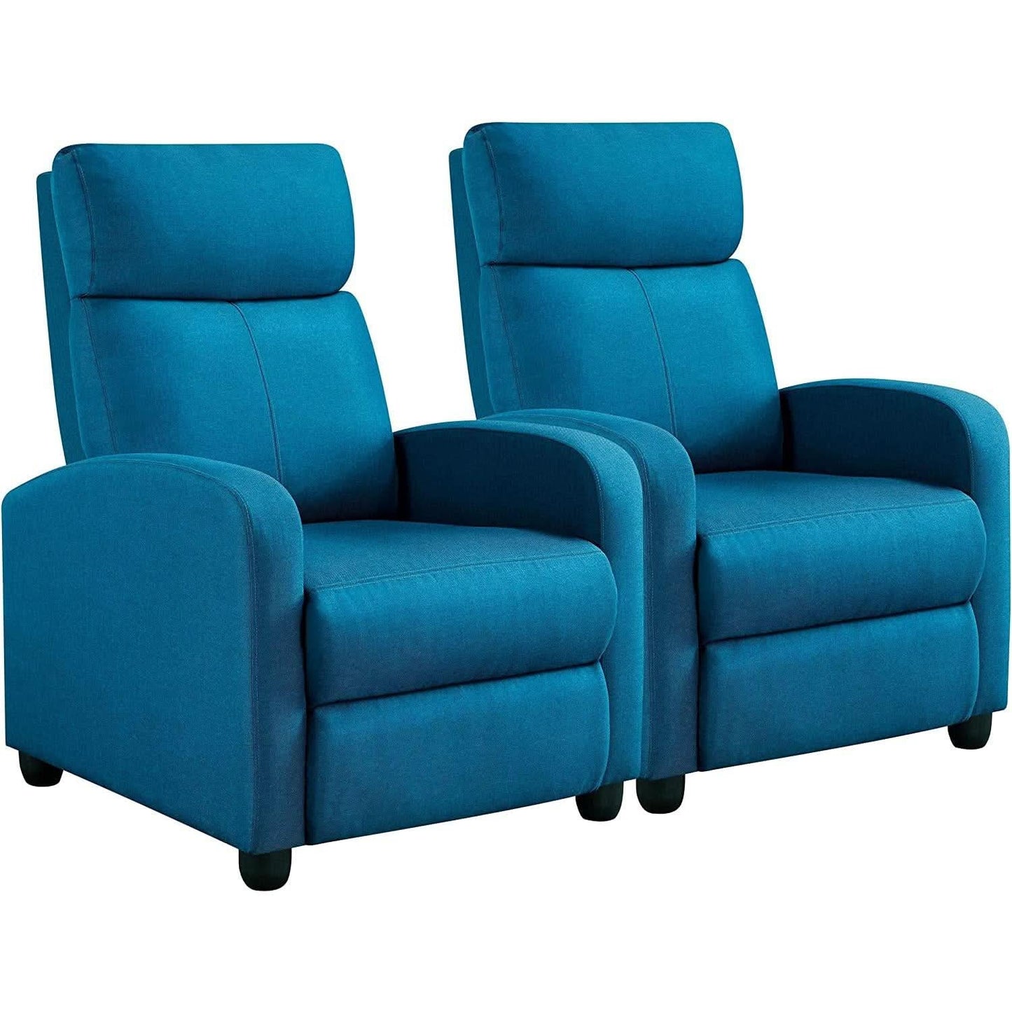 Blue Fabric Pushback Recliner Chair With Soft Armrests