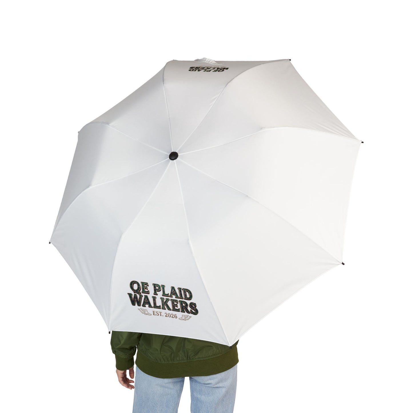 'QE Plaid Walkers' Logo Rain Travel Umbrella