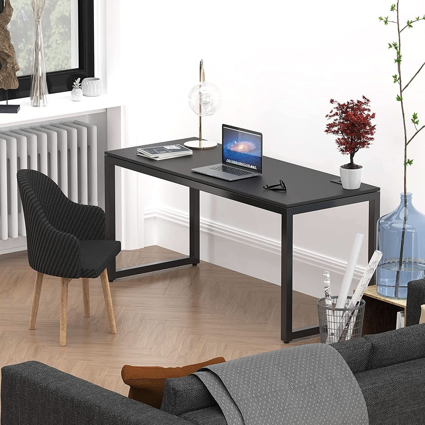 Black Solo Desk 55 Inch Wide With Two Cable Grommets
