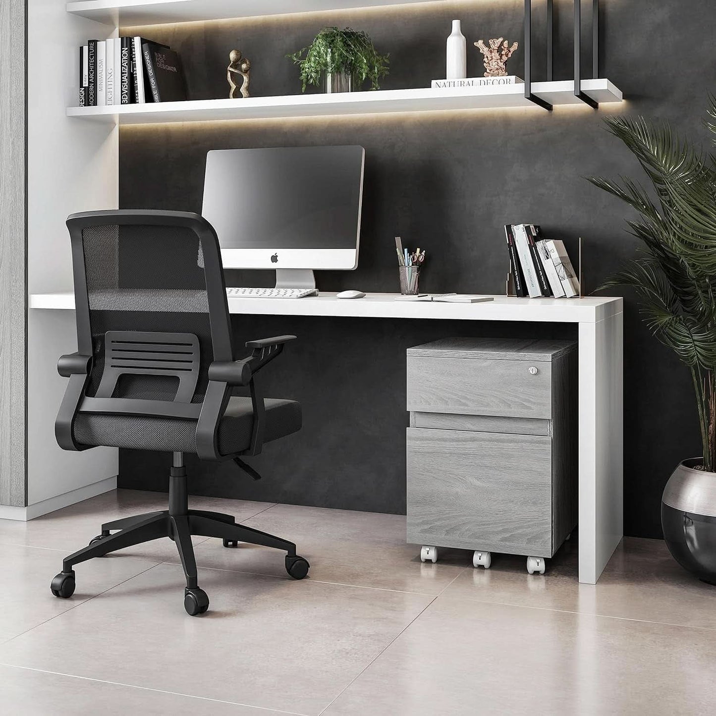 Grey Rolling Locking Two Drawer Vertical Filing Cabinet