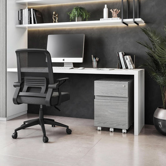 Grey Rolling Locking Two Drawer Vertical Filing Cabinet