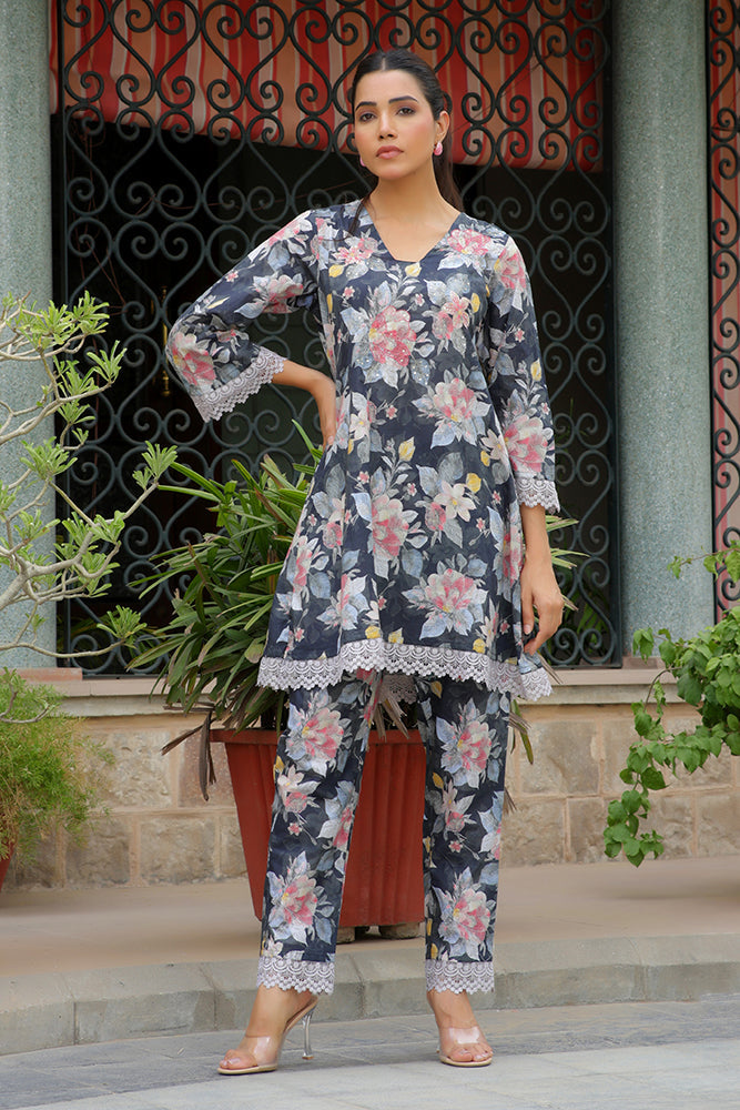 Vaasva Women Black Printed Cord Set With Printed Pants