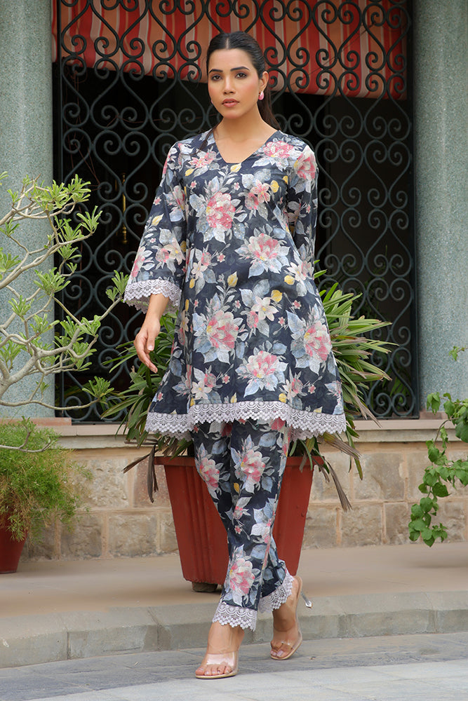 Vaasva Women Black Printed Cord Set With Printed Pants
