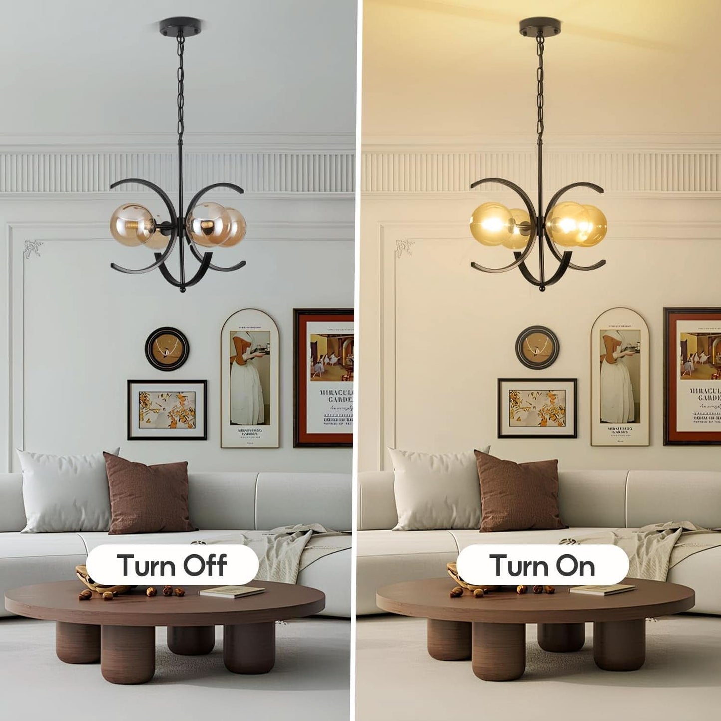 Black Sputnik Chandelier 4 Light Amber Glass Globes