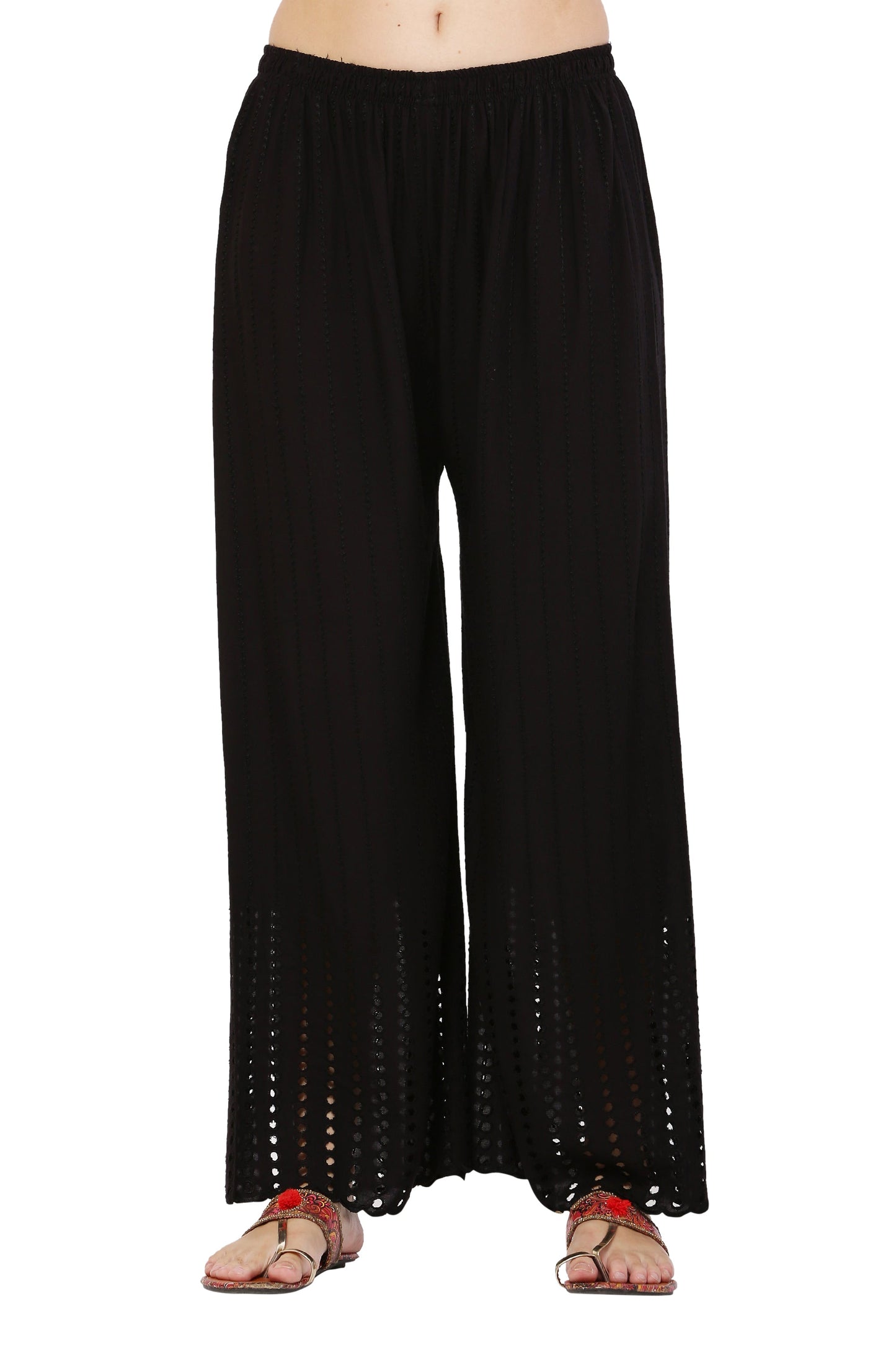 PAVONINE Black Color Goti Aari Work Rayon Fabric Sharara For Women