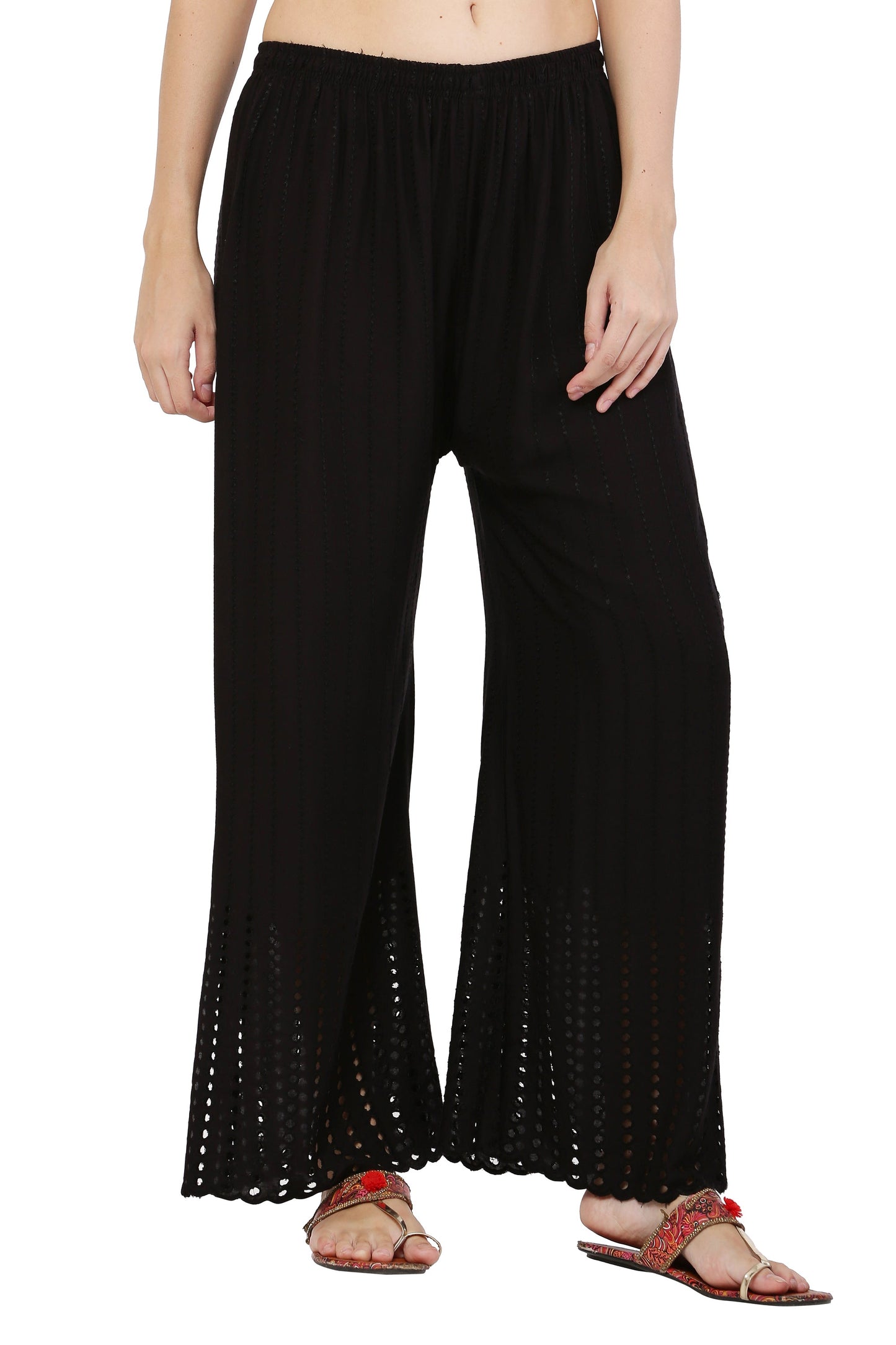 PAVONINE Black Color Goti Aari Work Rayon Fabric Sharara For Women
