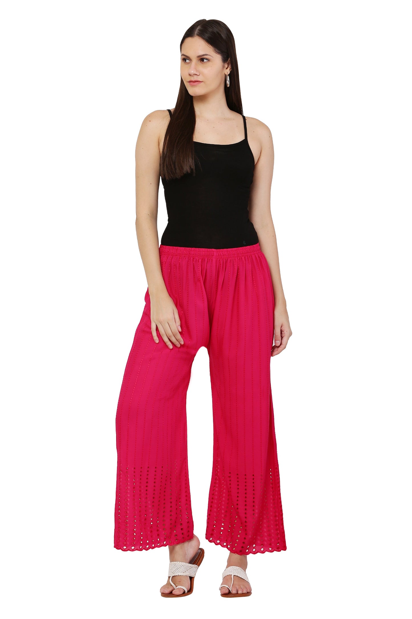PAVONINE Rani Color Goti Aari Work Rayon Fabric Sharara For Women